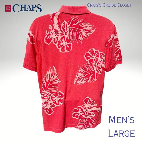 Chap's Polo: Hibiscus Print (Salmon color), Men's Large 100% Cotton - Picture 2 of 6